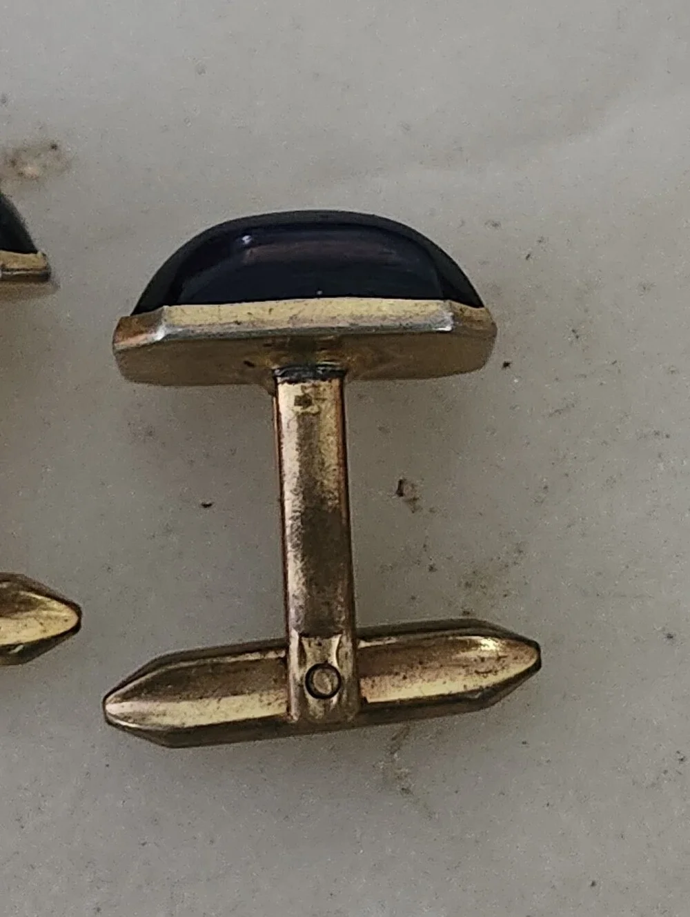 Vtg Gold-Tone Cufflinks with Deep Blue Glass Inset